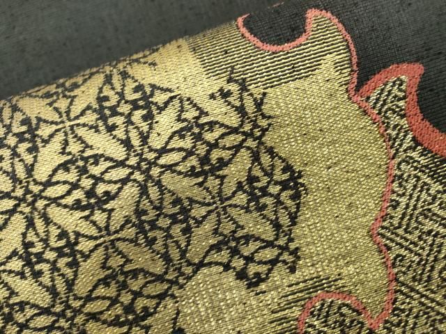 平和屋着物○六通柄袋帯 紬地 吉祥雪輪文 金糸 正絹 逸品