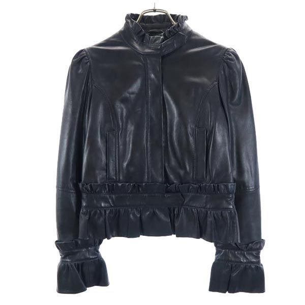 REDValentino レザージャケット 羊革 フリル #38 レッドヴァレンティノ レザージャケット 羊革 ギャザー フリル