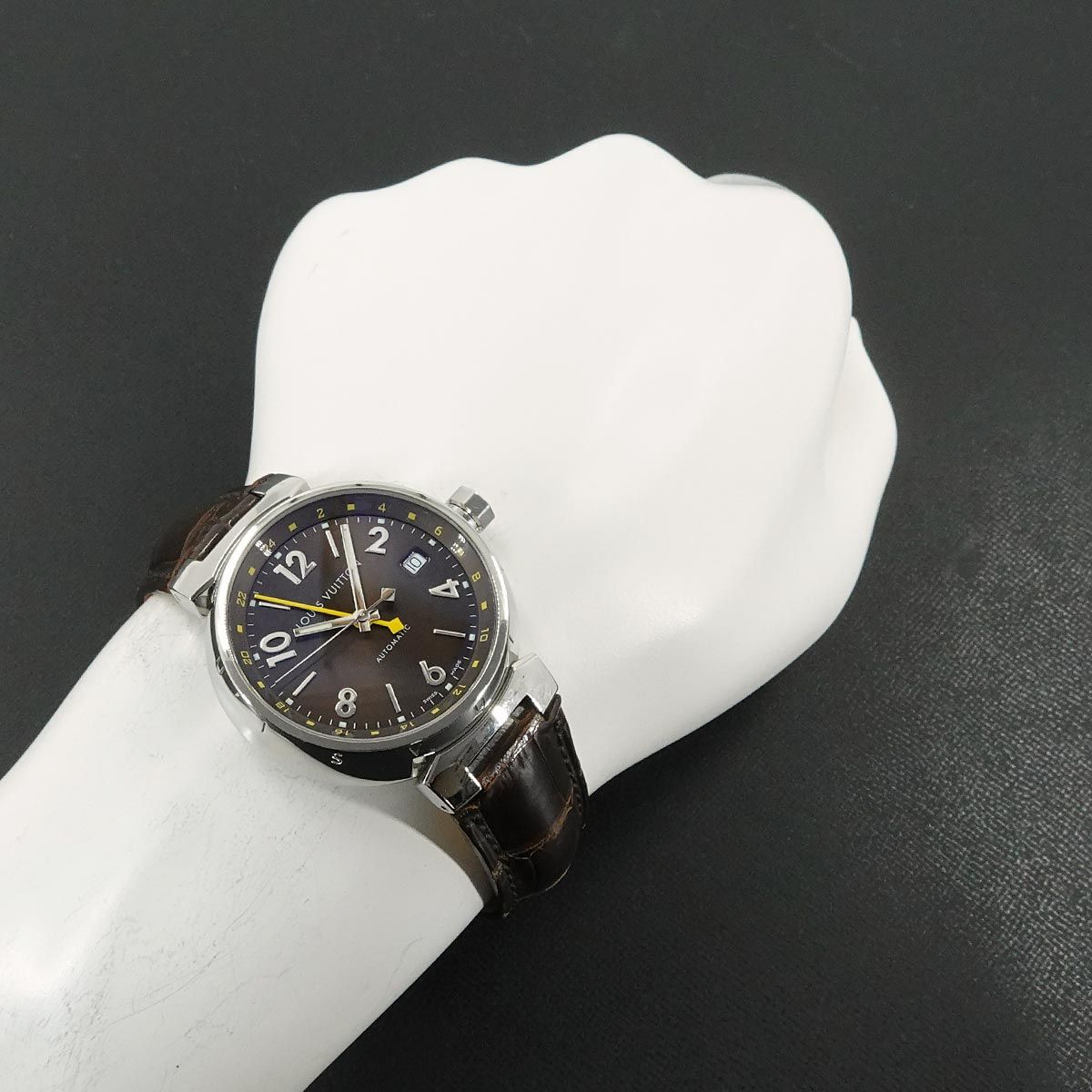  ルイ ヴィトン LOUIS VUITTON タンブールGMT Q 1131 メンズ 腕時計 デイト ブラウン オートマ 自動巻き TambourGMT 自動巻き時計 腕時計(アナログ)