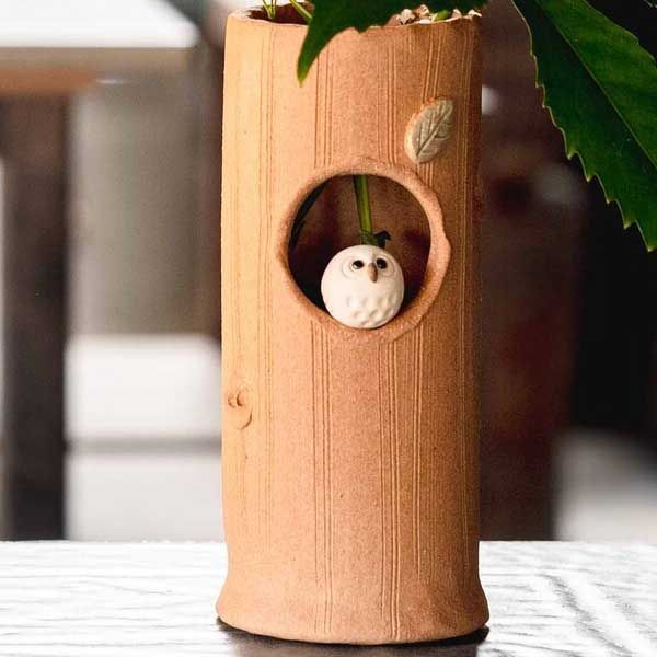 火色ふくろう丸花入 信楽焼