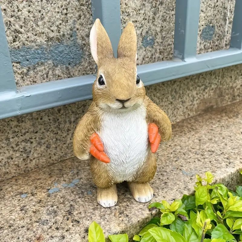 愛らしいガーデンウサギの樹脂製置物 ? イースター＆庭の造園デコレーションに最適