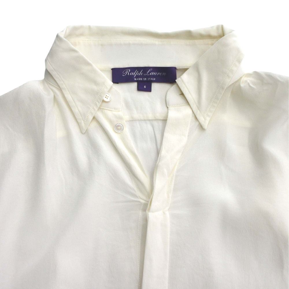 美品 RALPH LAUREN ラルフローレン シアー シャツ ブラウス カットソー 比翼ボタン 長袖 SIZE6 165/92A 白 ホワイト レディース 古着 中古 美品 RALPH LAUREN ラルフローレン シアー シャツ ブラウス