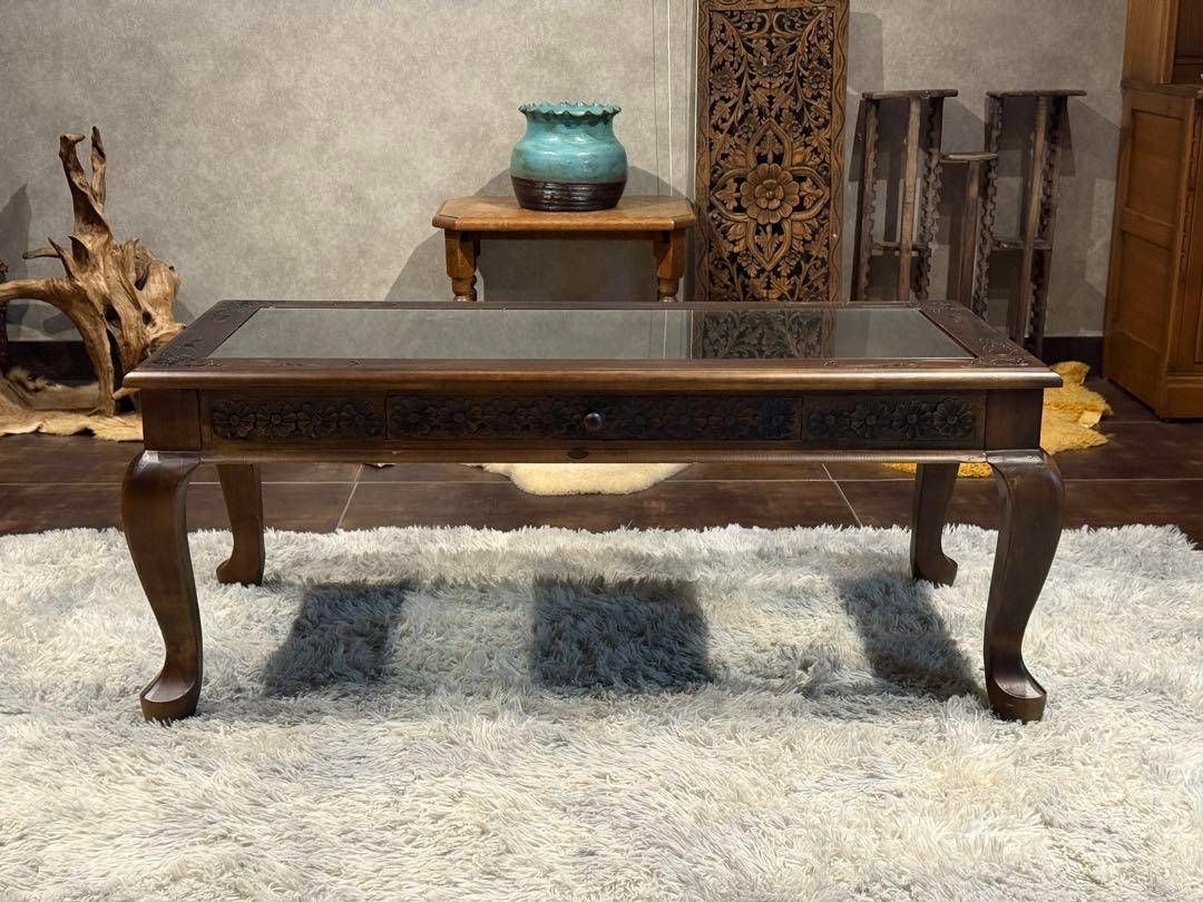 アジアン　クラシック　ヴィンテージ　猫脚　センターテーブル　引き出し付　YZ アジアンクラシックヴィンテージ猫脚センターテーブル引き出し付YZ