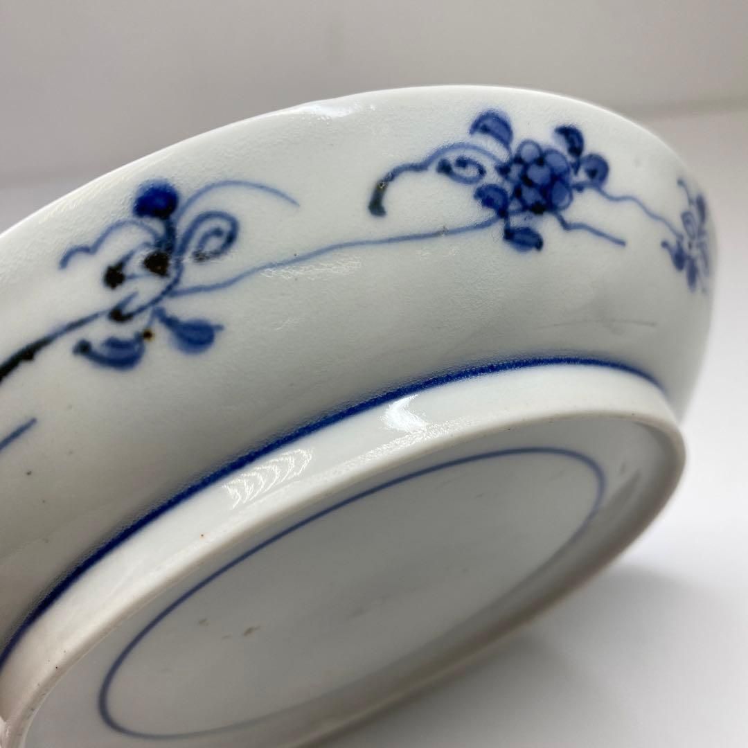 江戸中期 藍九谷上手鷺の図中皿 木箱付 幅約14.5㎝ 東Y6-0910