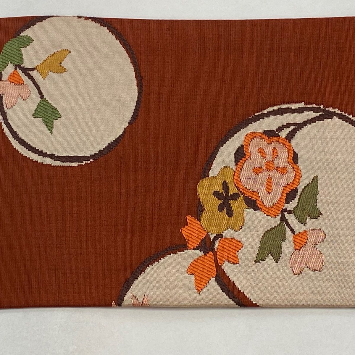 バイセル 着物 美品 名品 袋帯 クリーム 花唐草 縞 箔 全通 正絹 ☆☆☆☆ 名古屋帯 美品 名品 花唐草 縞 縮緬 灰紫 正絹 中古 名古屋帯 美