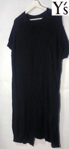 品 Y s ワイズ ヨウジヤマモト ドルマン袖 ニット編み込み 変形 ロング ワンピース ブラック