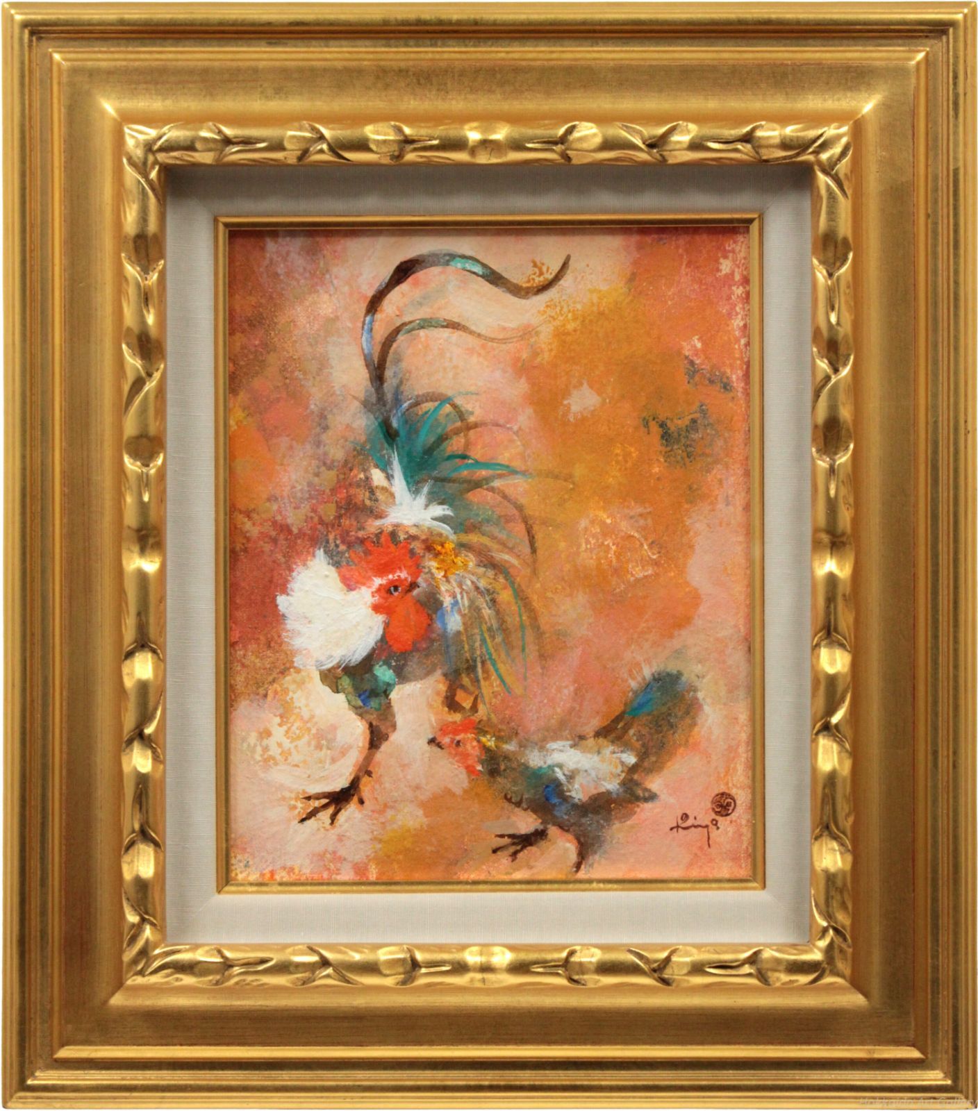 清原啓一　雄鶏 清原啓一 「遊鶏」 油絵・油彩画 絵画 - メルカリ