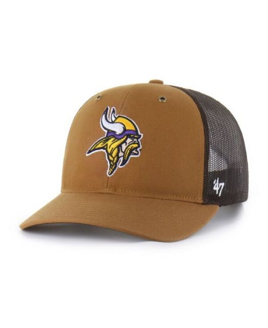 送料無料 47ブランド レディース 帽子 アクセサリー x Carhartt Men s Brown Minnesota Vikings Trucker Adjustable Hat Brown