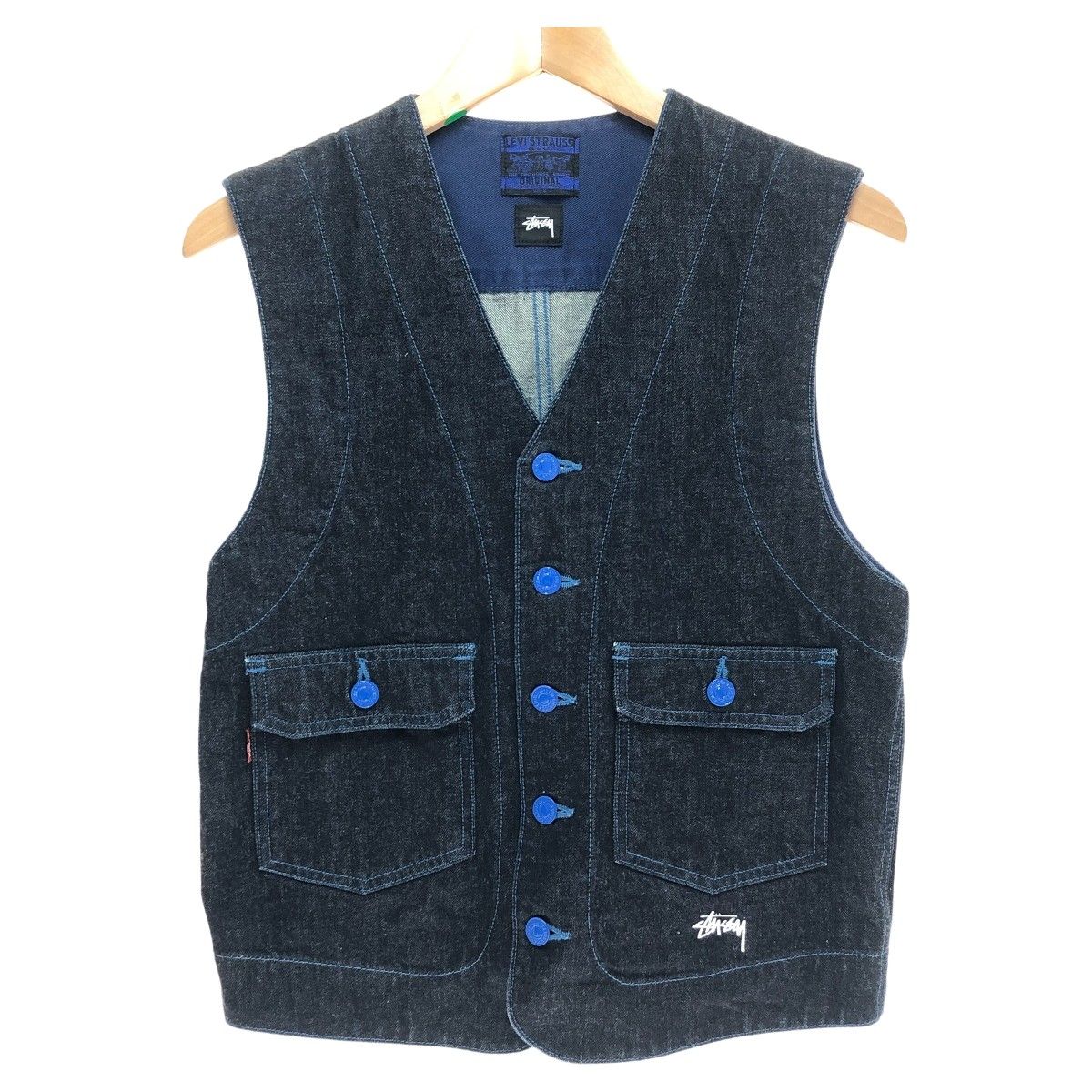 □□stussy ステューシ ブルーステッチ デニムベスト Mサイズ PCL16T 