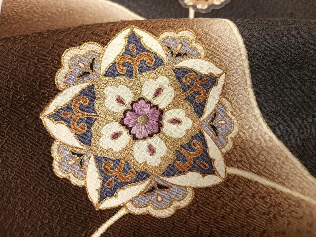 平和屋着物○訪問着 友禅 刺繍 型染め 花唐草文 金彩 鬼しぼ
