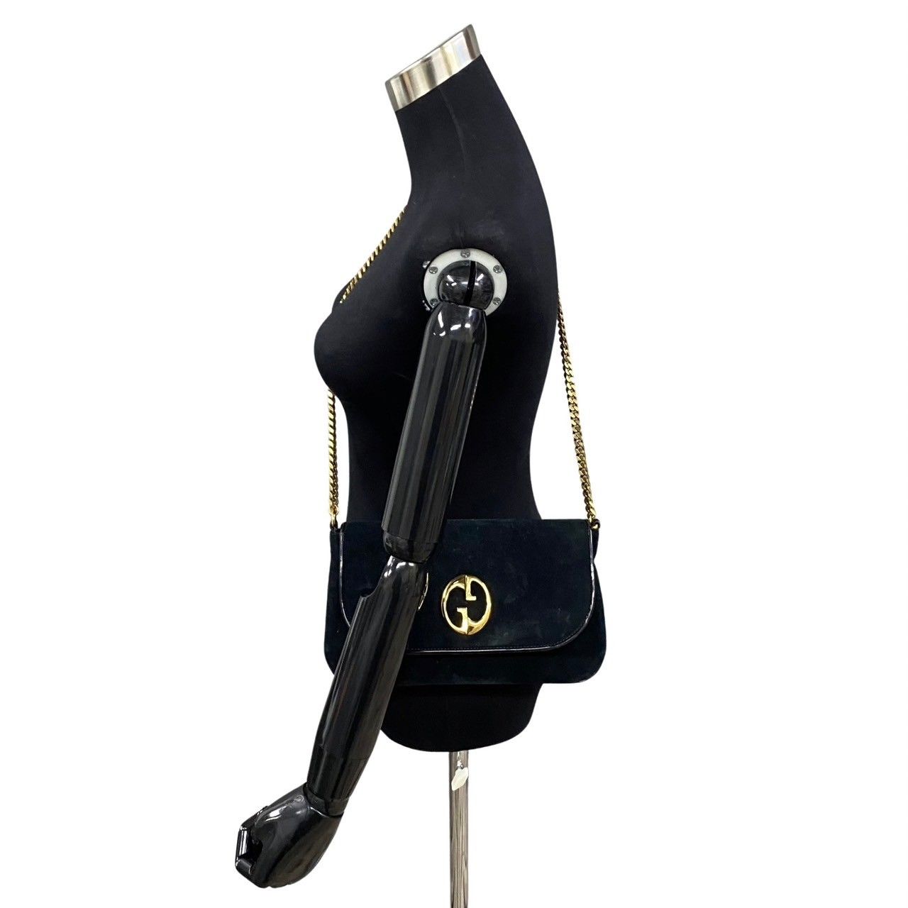 極 美品 GUCCI グッチ GG ロゴ 金具 パテント レザー スエード 本革 