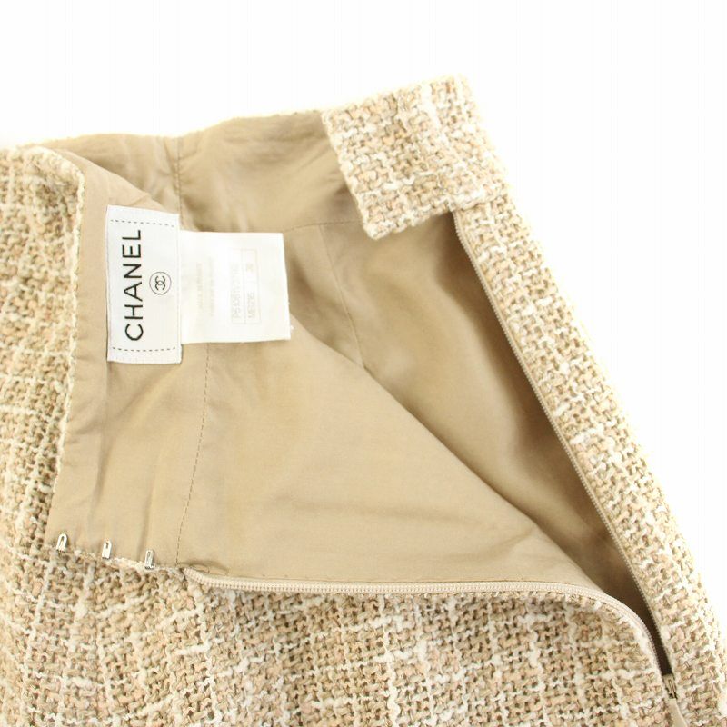 CHANEL シャネル ひざ丈スカート ベージュ 4100125E0054 シャネル CHANEL 2015年モデル スカート ひざ丈 フレア ツイード