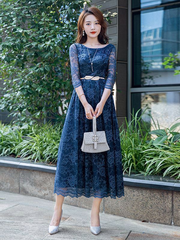 ドレスブライズメイド大人二次会袖付きロングドレス演奏会結婚式ミモレ丈体型カバー発表会花嫁xiuhua13ピアノ