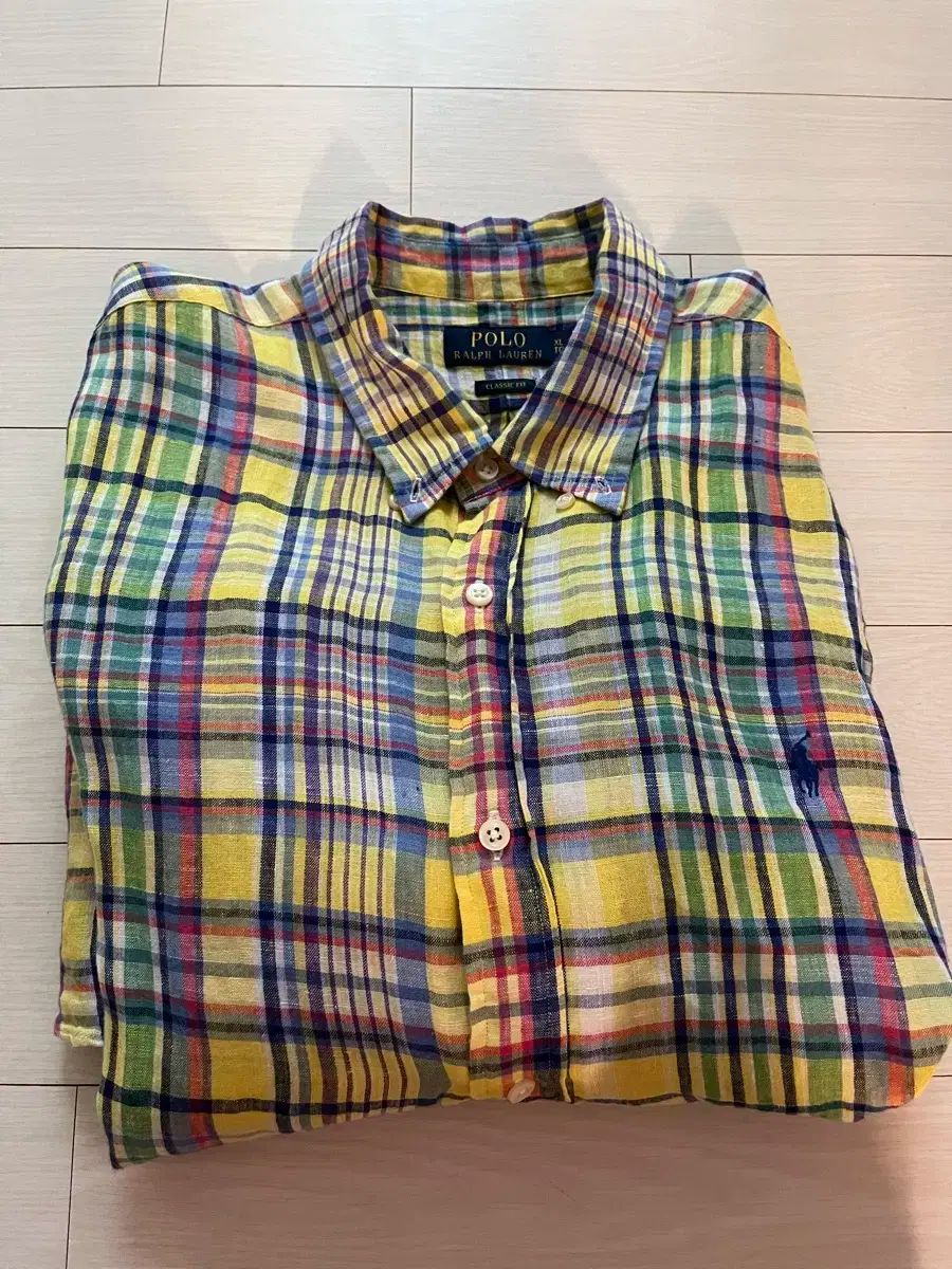 ポロ リネン チェック シャツ XL