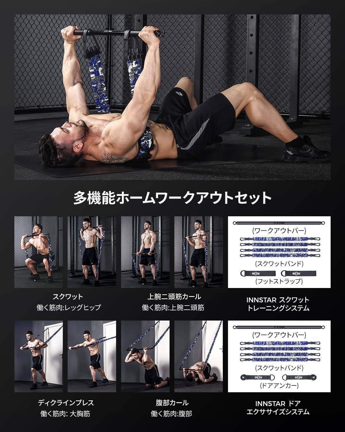 レジスタンスバンドセット、エクササイズバンド、ドアアンカー付きフィットネスストレッチワークアウトバンド、レジスタンストレーニング理学 ワークアウトバンド  - エクササイズバンド|抵抗バンド|調整可能なウェイトフィットネスチューブセット|全身運動ストリップ ...