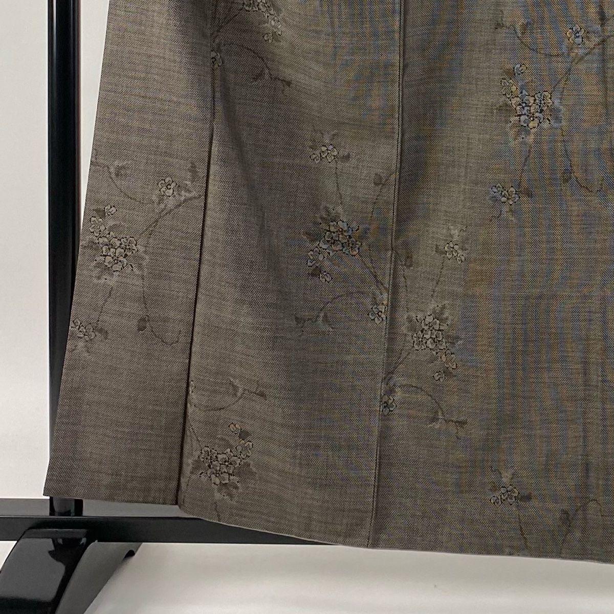 紬 身丈160cm 裄丈66cm M 袷 名古屋帯セット 枝花 焦茶色 正絹 秀品