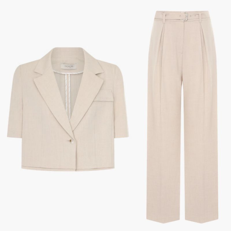 Kenneth lady ケネスレディー 25 年 クロップド サマー ジャケット ベルト付き パンツ セットアップ
