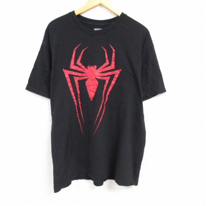 XL/古着 半袖 Tシャツ メンズ マーベル スパイダーマン コットン クルーネック 黒 ブラック 23may23 中古