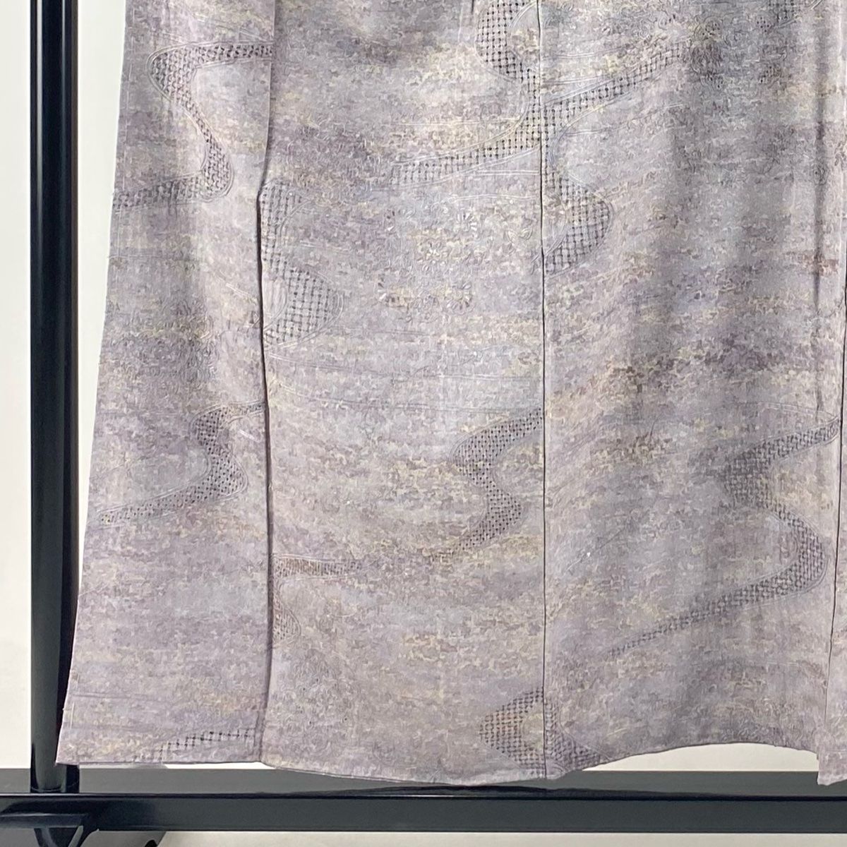 小紋 身丈156cm 裄丈61cm S 袷 華文 流水 刺繍 灰紫 正絹