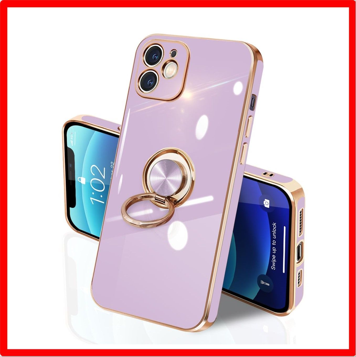 送料無料】 iPhone 12_パープル iPhone 12 ケース リング付き イフォン