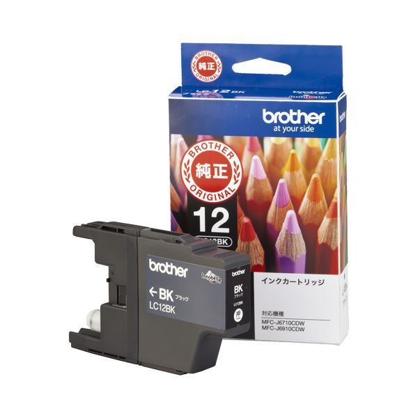 （まとめ） ブラザー BROTHER インクカートリッジ 黒 LC12BK 1個 