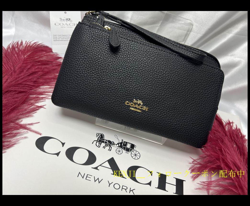 新品コーチCOACH 財布 ダブル ジップ ウォレット アラウンド ポーチ ペブルド レザー リストレット カードスロット ブラック プレゼント  贈り物 ギフト メンズ 財布 レディース ブランド C5610 355C127 - メルカリ