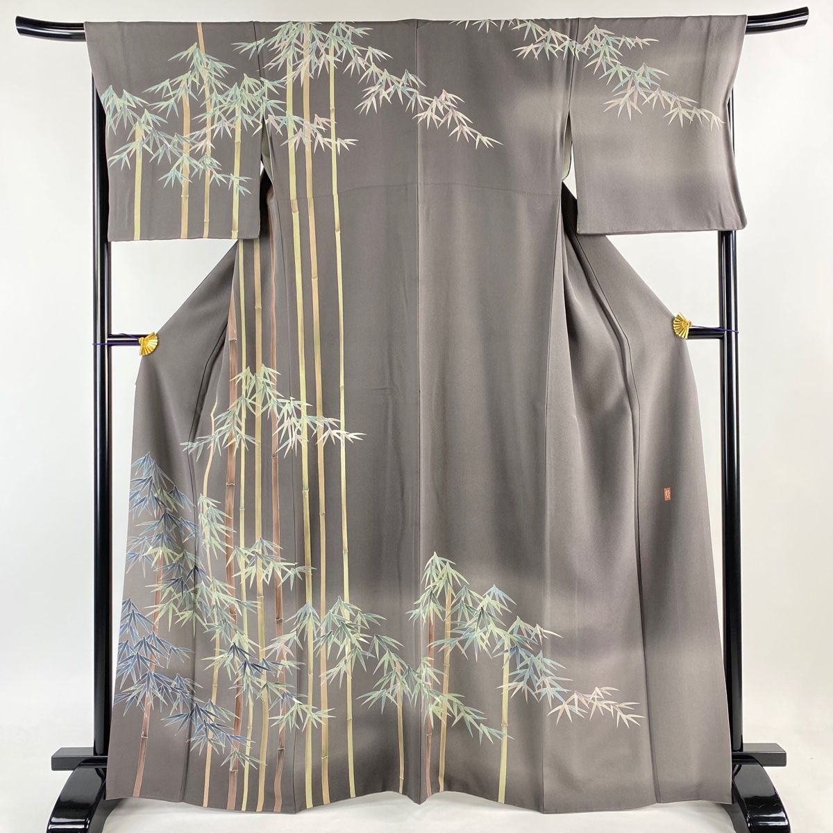 訪問着 身丈165cm 裄丈69cm L 袷 田村哲彦 落款 竹 笹 ぼかし 灰紫  