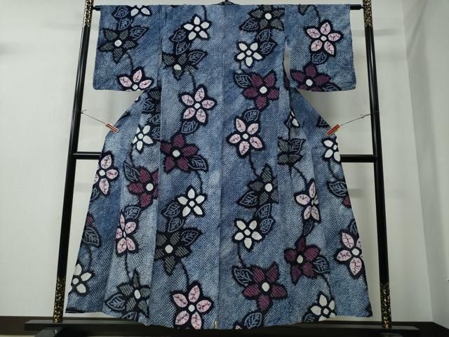 eふれんず◆有松鳴海絞り　夏物　浴衣　舞花文　綿◆am1689 eふれんず◇有松鳴海絞り夏物浴衣舞花文綿◇am1689