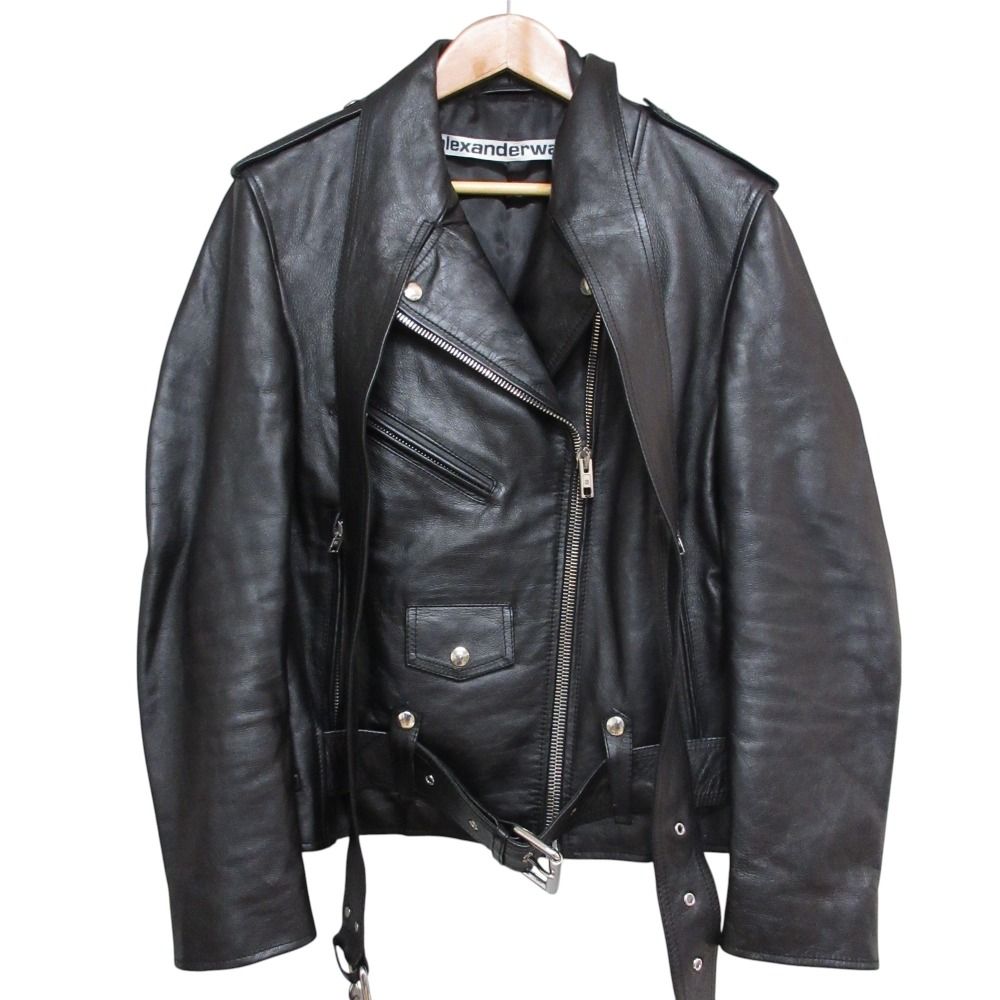 Alexander Wang アレキサンダーワン カウレザー ダブル ライダースジャケット XS ブラック レディース 古着