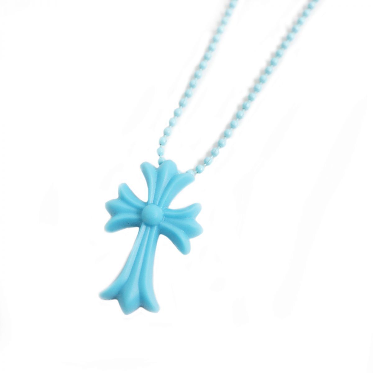 Extremely Beautiful Item □ Chrome Hearts Small CH Cross Silicon Rubber Ball Chain Necklace/Pendant Light Blue Aoyama 20th Anniversary Souvenir Weight 103g