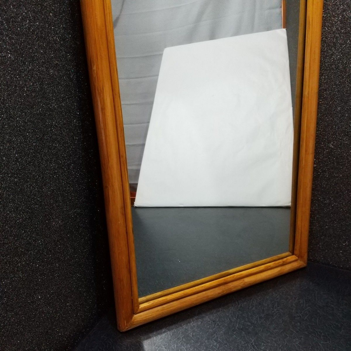 【大注目】 アンティーク ウォールミラー 籐 ラタン 昭和レトロ 古道具 アーチ 壁掛けミラー スタンドミラー 壁掛け鏡 姿見 鏡 ミラー