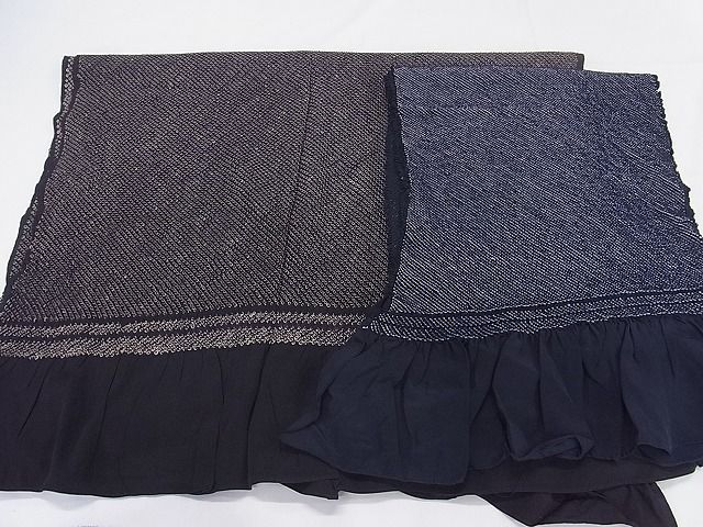 平和屋-こころ店男性　和装小物　兵児帯2点セット　総絞り　漆黒　鉄紺　全て正絹　逸品　AAAF3477Bbo