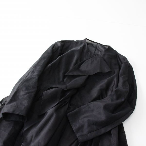 【美品】定価11万 ドゥロワー　ノーカラージャケット　フリル　22SS ブラック 美品 2022SS Drawer ドゥロワー コットンシルクノーカラーフリル