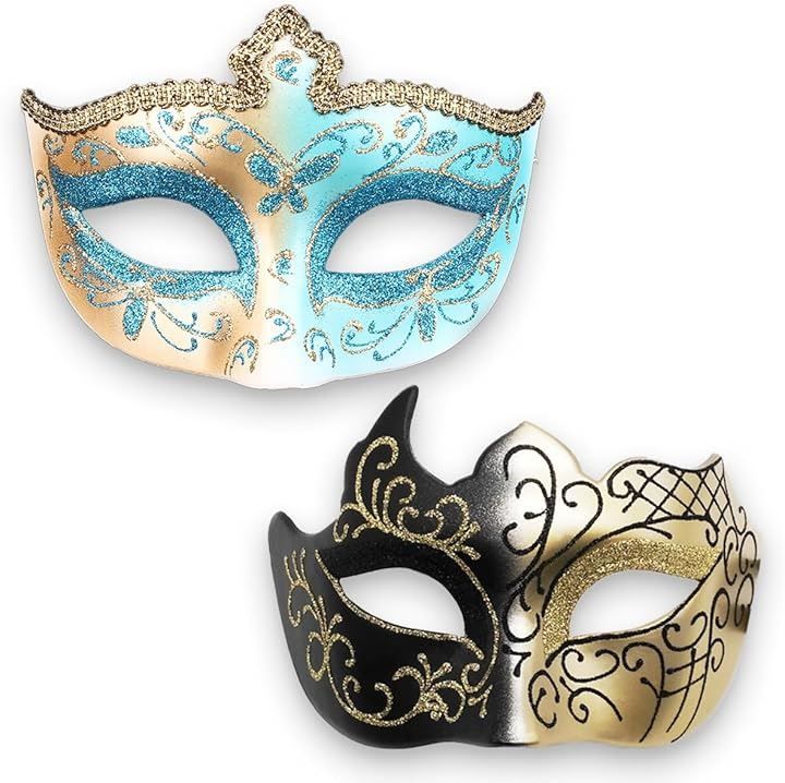 健康威尼斯面具 面具 萬聖節 Cosplay 蒙面 變裝 舞會 套裝 天藍色 + 金色(天藍色 + 金色) 的縮圖