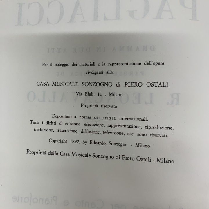 PAGLIACCI Ruggero Leoncavallo 新品 ○01)【同梱不可】Ruggero Leoncavallo/PAGLIACCI/CASA MUSICAL