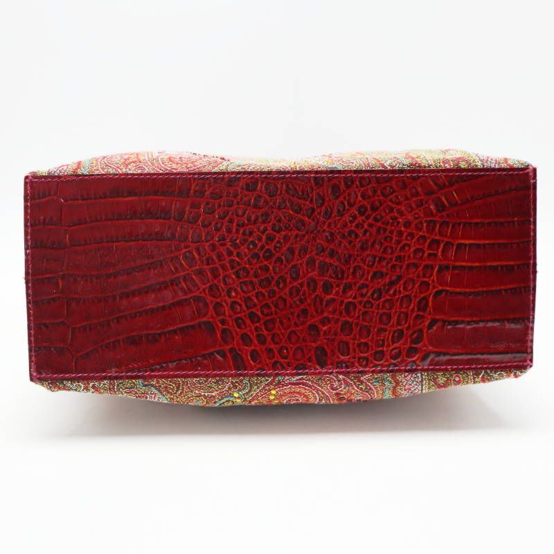 ETRO エトロ ペイズリー柄 ツイード/クロコ型押しレザ―/ビジュー