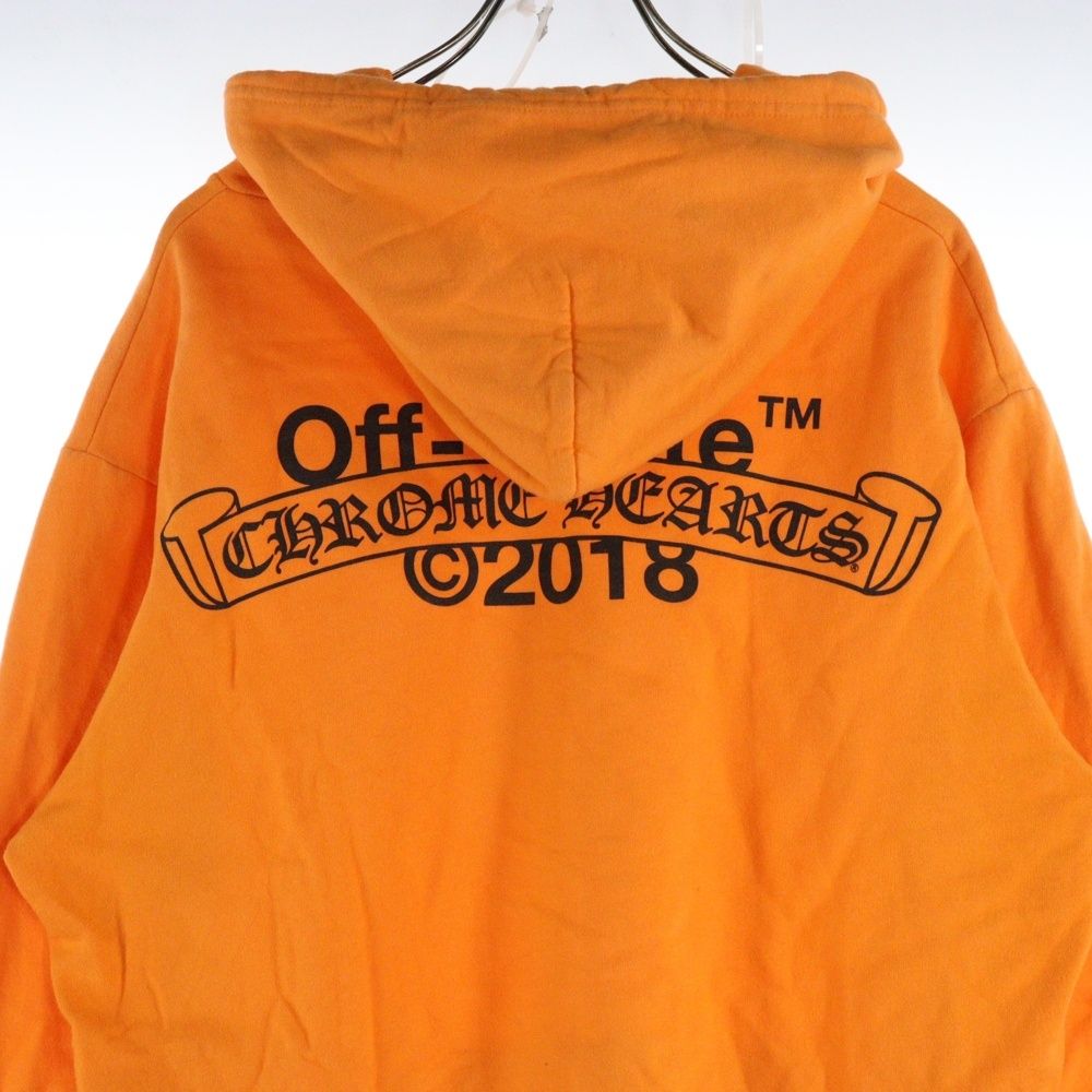 極美品✨オフホワイト × クロムハーツ コラボ パーカー フーディ オレンジ ☆クロムハーツ×オフホワイトコラボ☆入手困難☆希少 フーディ (CHROME