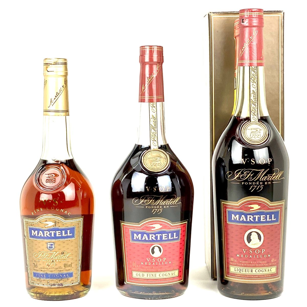 3本 マーテル MARTELL VS グリーンボトル VSOP メダイヨン レッドラベル クリアボトル VSOP メダイヨン レッドラベル グリーンボトル コニャック 1000ml ブランデー セット 古酒