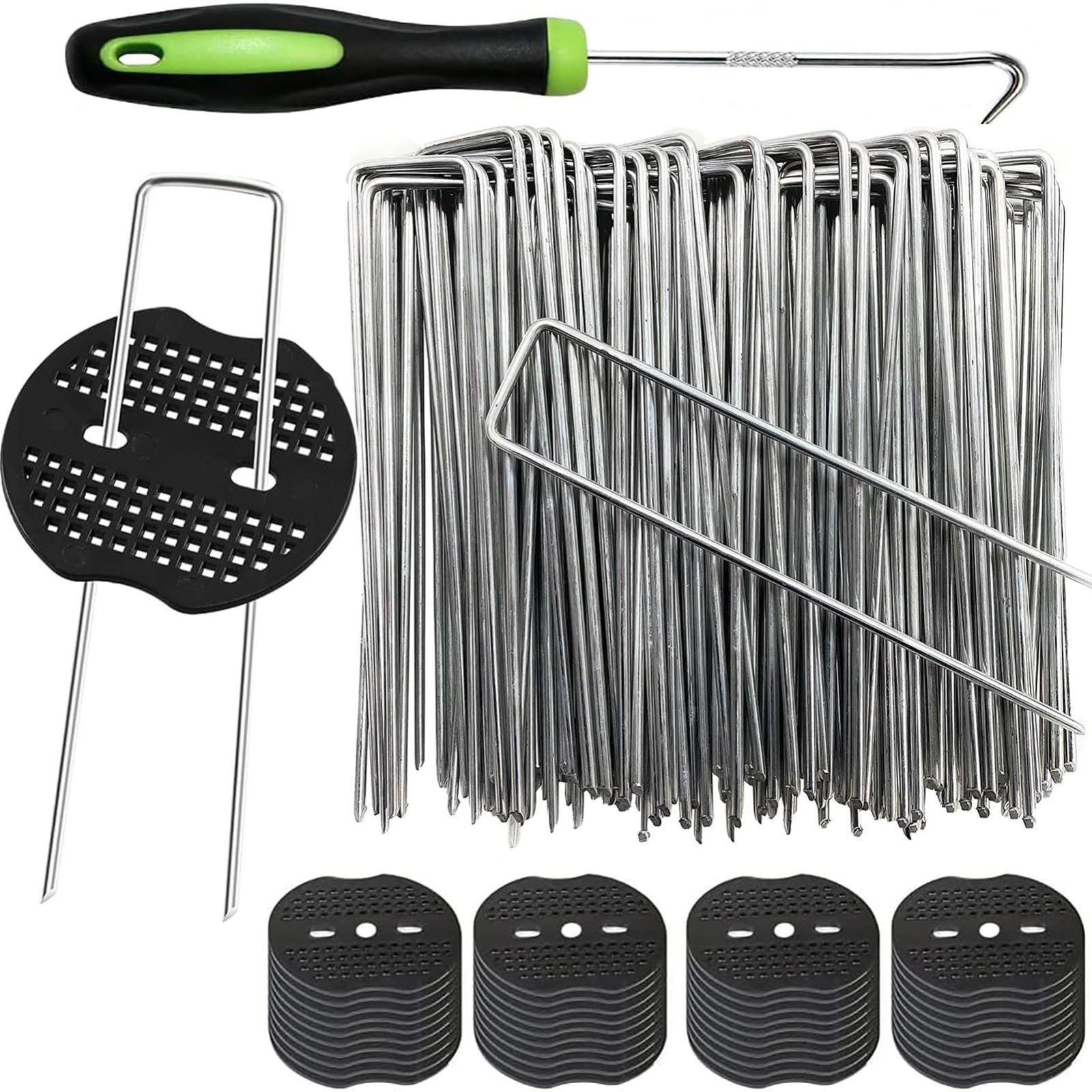 Model 長さ15センチ-400本セット Juhuilai Uピン杭 黒丸付き 400本セット 防草シート 長さ15ｃｍ 人工芝 ピン 固定ピン 雑草防止シート