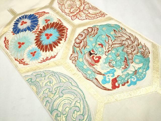 平和屋着物 アンティーク 大正ロマン 六通柄 京袋帯 唐獅子 亀甲花文 金糸 正絹 CAAX1388hy