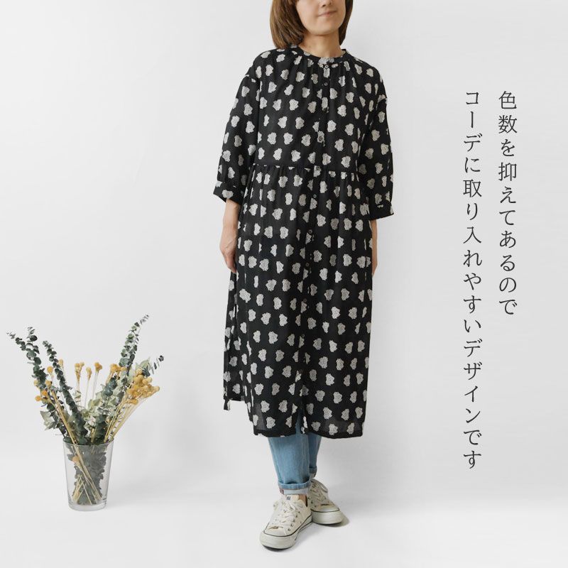 10%OFFクーポン ワンピース レディース LITTLE MARKET リトルマーケット インド綿 コモンスタンプ 前開き ワンピース S4711-605-04 春 夏 ロング 七分袖 母の日 10%OFFクーポン ワンピース LITTLE MARKET リトルマーケット