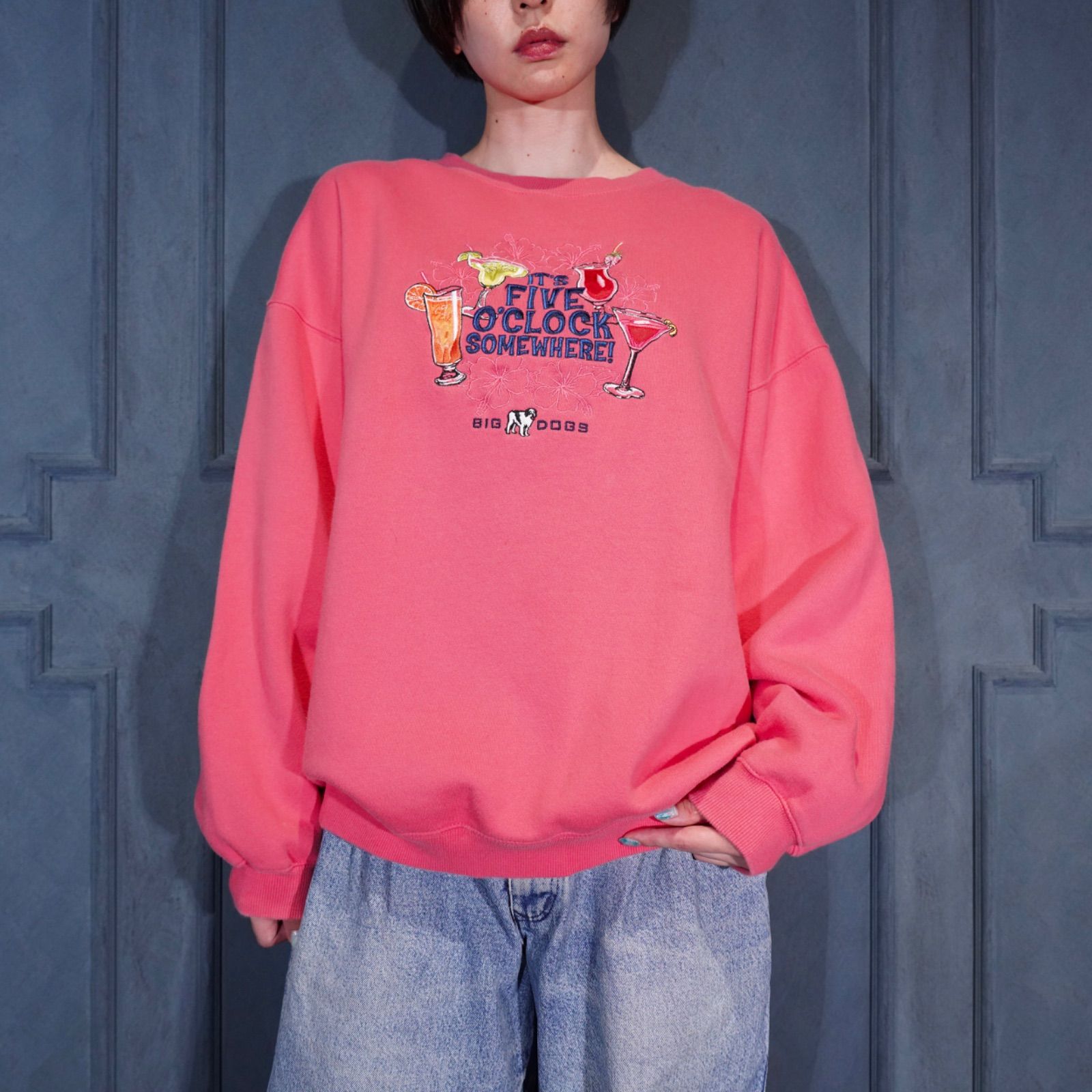 SHIRT アメリカ古着ビッグドッグスカクテル刺繍デザインスウェット