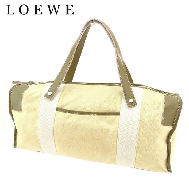 ロエベ ハンドバッグ ミニボストンバッグ アナグラム ベージュ グリーン ホワイト 白系 キャンバス×レザー LOEWE バック 手持ちバッグ  ファッション バッグ 収納 T7787 - メルカリ