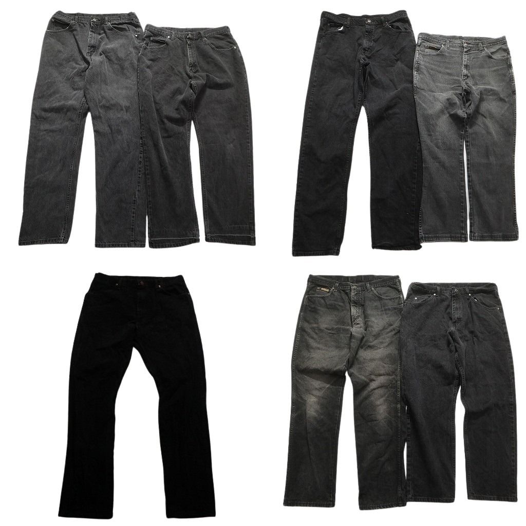古着卸 Wrangler ラングラー ブラックデニム パンツ 7枚セット メンズ 36 革パッチ フェード アメカジ 古着 NA5899