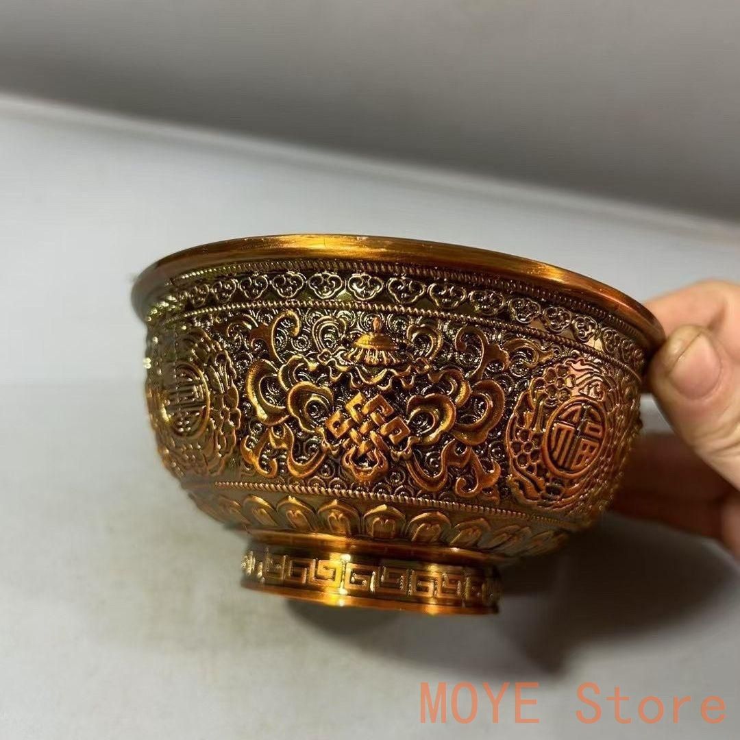 銅 細工 レリーフ金色福碗 茶碗 装飾品 工芸品 置物zw0829