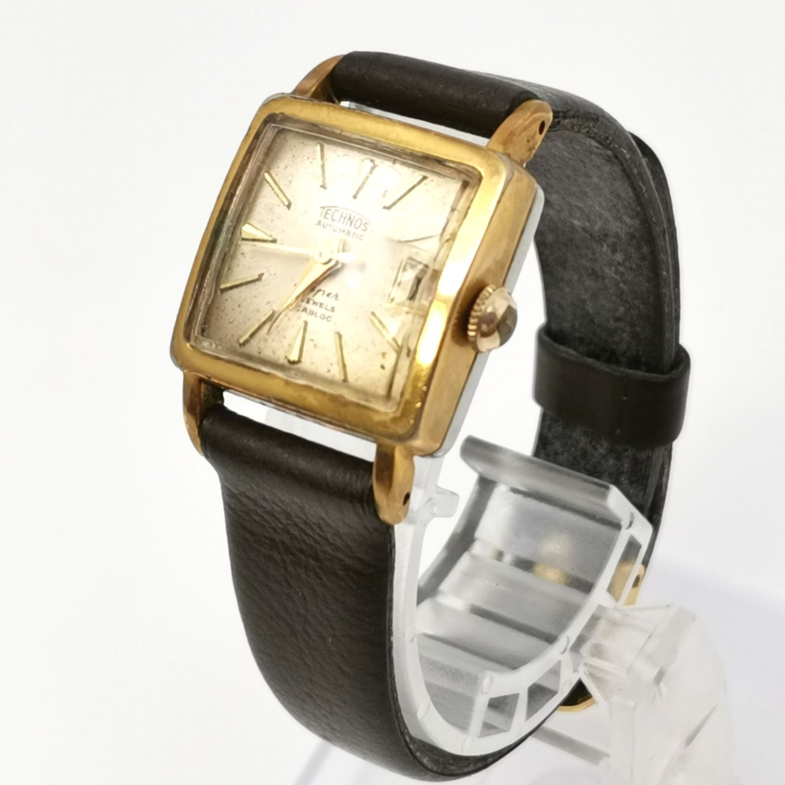 TECHNOS テクノス 自動巻き レディース腕時計 文字盤ゴールド 風防キズあり 稼働品 アンティーク 管理番号KKVHAKO89