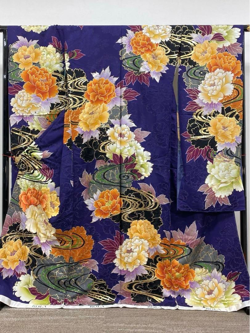 金糸 銀彩 大輪 訪問着 仮絵羽 未仕立て品 正絹 八掛付 舞台衣装 大衆演劇 振袖 RORA 仮絵羽 銀通し 刺繍 金彩 大輪 正絹 未仕立て品 八掛付き