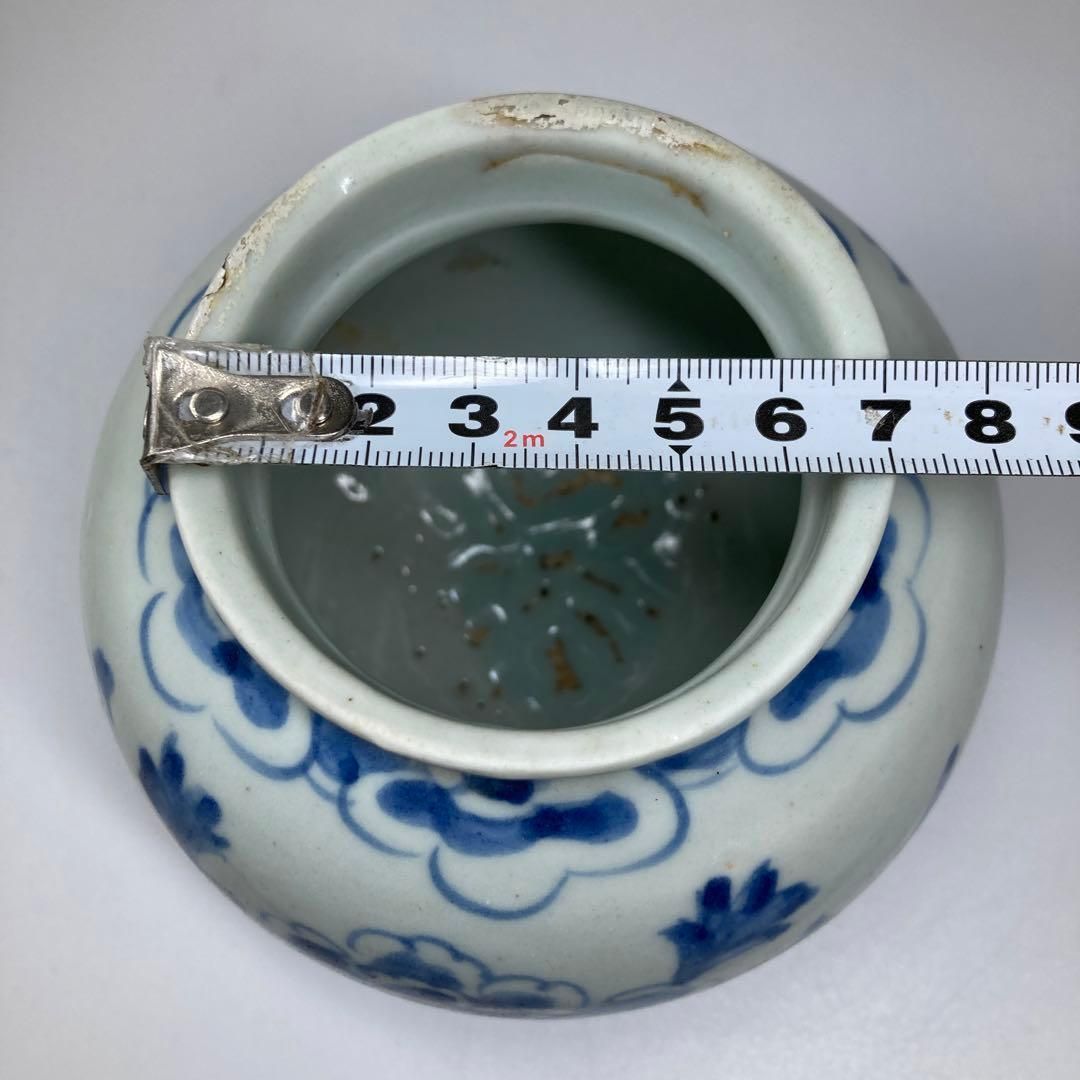 李朝　上手　染付　丸壺　箱付　高さ9.7㎝　トトチ　東な6-1228☆2F 李朝 上手 染付 丸壺 箱付 高さ9.7㎝ トトチ 東な6-1228☆2F