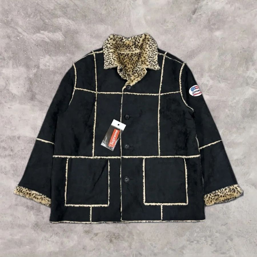 68.SUPREME 19SS REVERSIBLE FAUX SUEDE LEOPARD COAT XLサイズ【併売品】