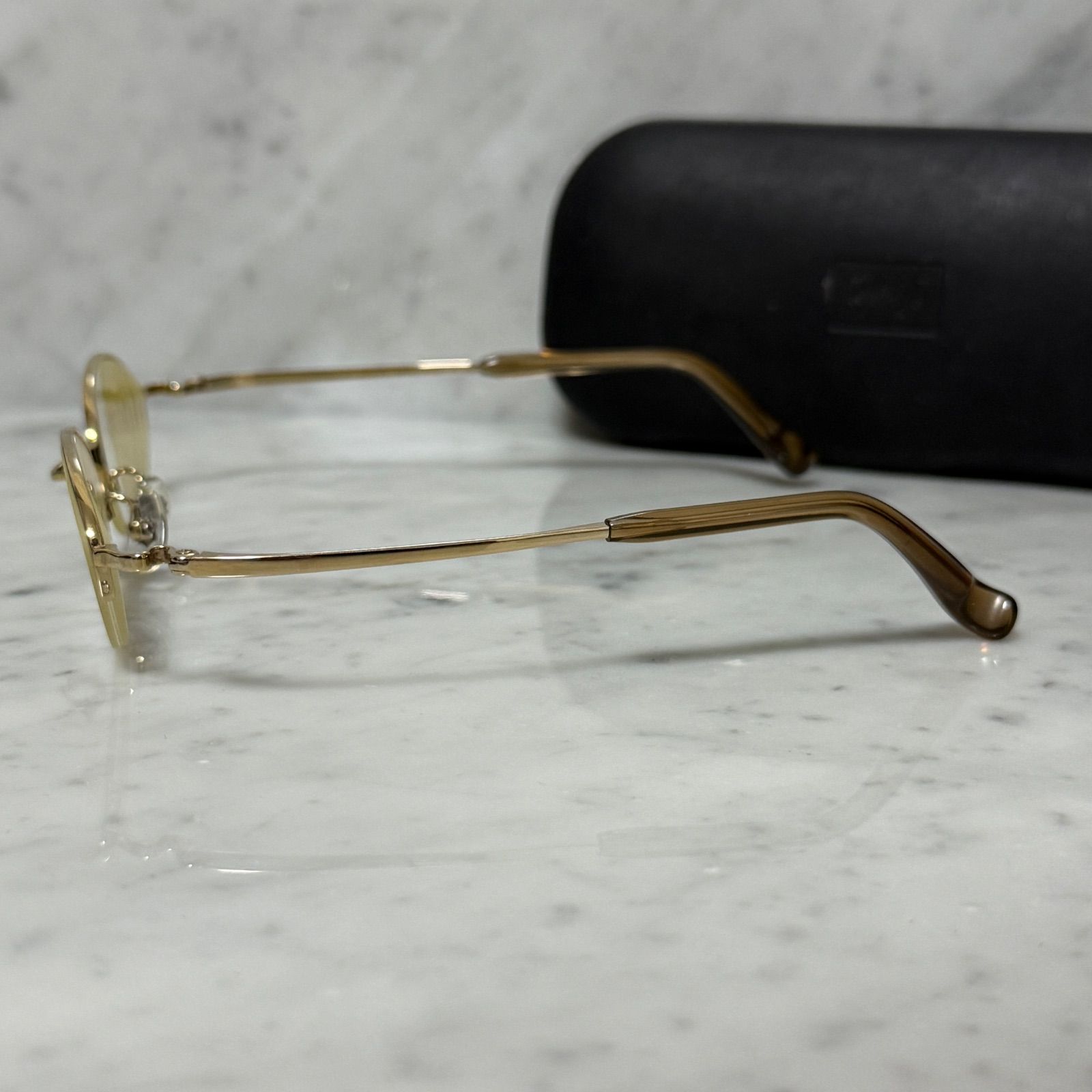 美品 999.9 フォーナインズ メガネ ゴールド 金 リムレス ハーフリム S